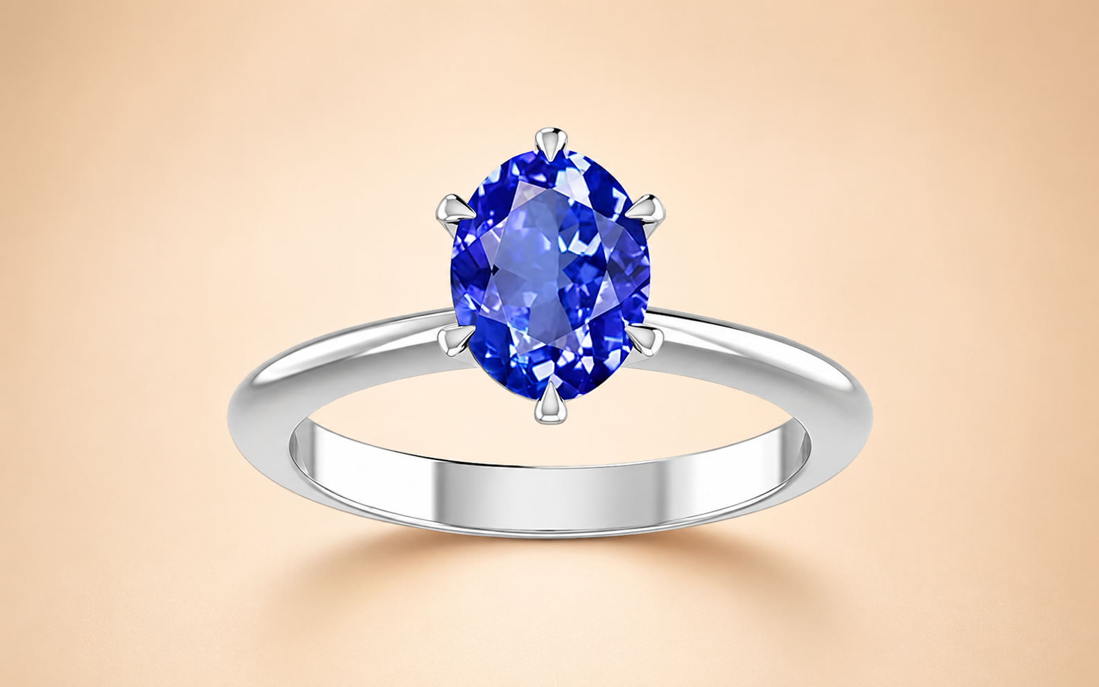 6 Prong Tanzanite Solitaire White Gold Engagement Ring