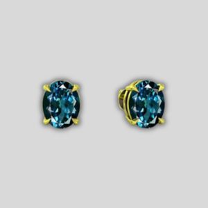 4 Prong Set London Blue Topaz Panchdhatu Stud Earrings(E1)
