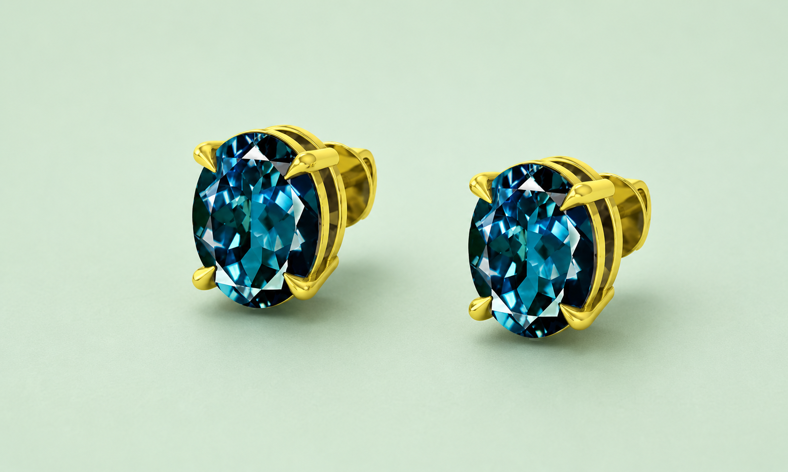 4 Prong Set London Blue Topaz Panchdhatu Stud Earrings (E1)