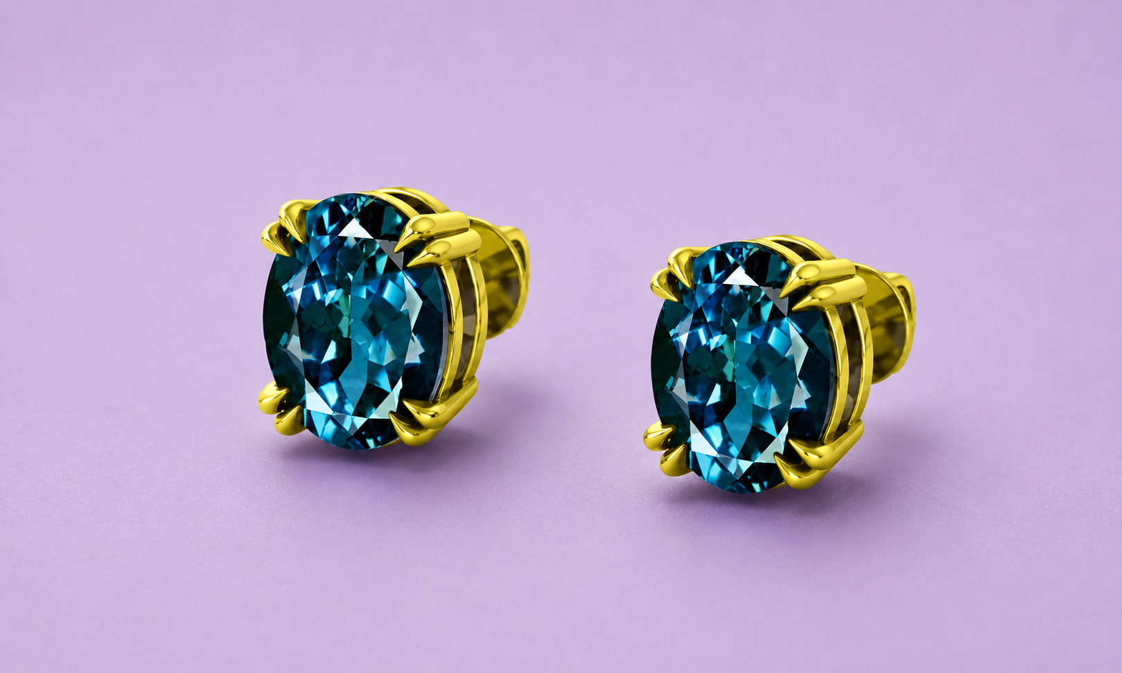 Double Prong Set London Blue Topaz Panchdhatu Stud Earrings (E2)