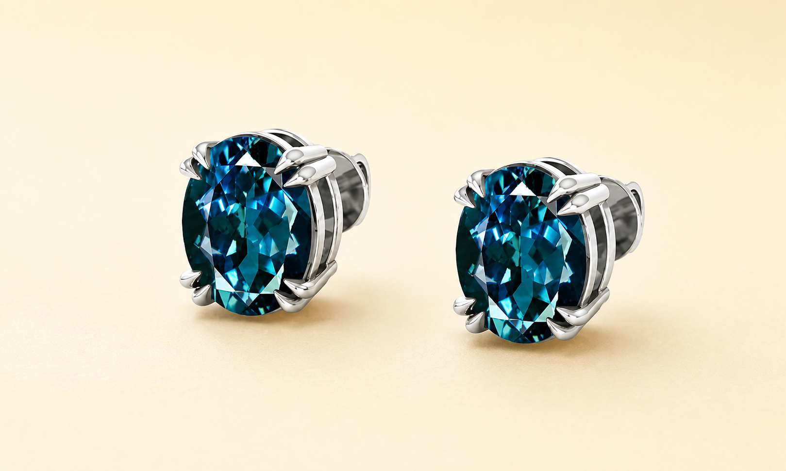 Double Prong Set London Blue Topaz Sterling Silver Stud Earrings (E2)