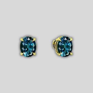 4 Prong Set London Blue Topaz Gold Stud Earrings(E1)