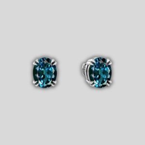 Double Prong Set London Blue Topaz Sterling Silver Stud Earrings(E2)